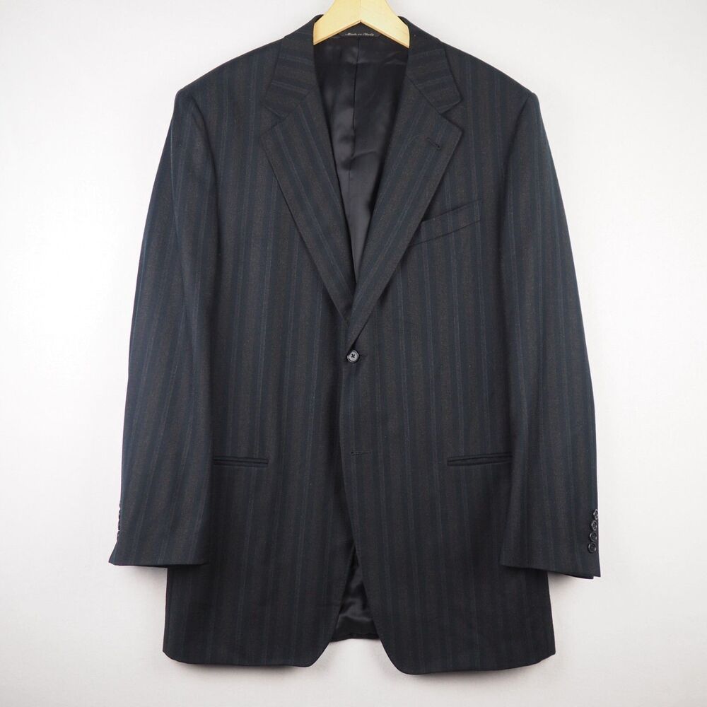 Canali Proposta Mens 44 L Black Brown Stripe Worsted Wool Sport Coat Blazer Suit